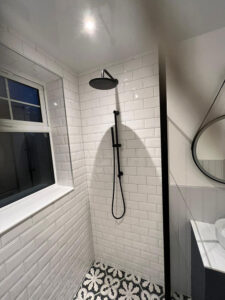 Bathroom shower with rainfall shower head
